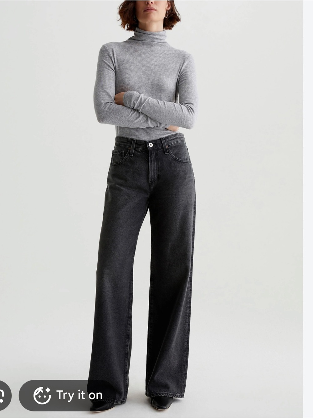AG Adriano Goldschmied Adria Low-Rise Wide Leg Jeans - Washed Black
